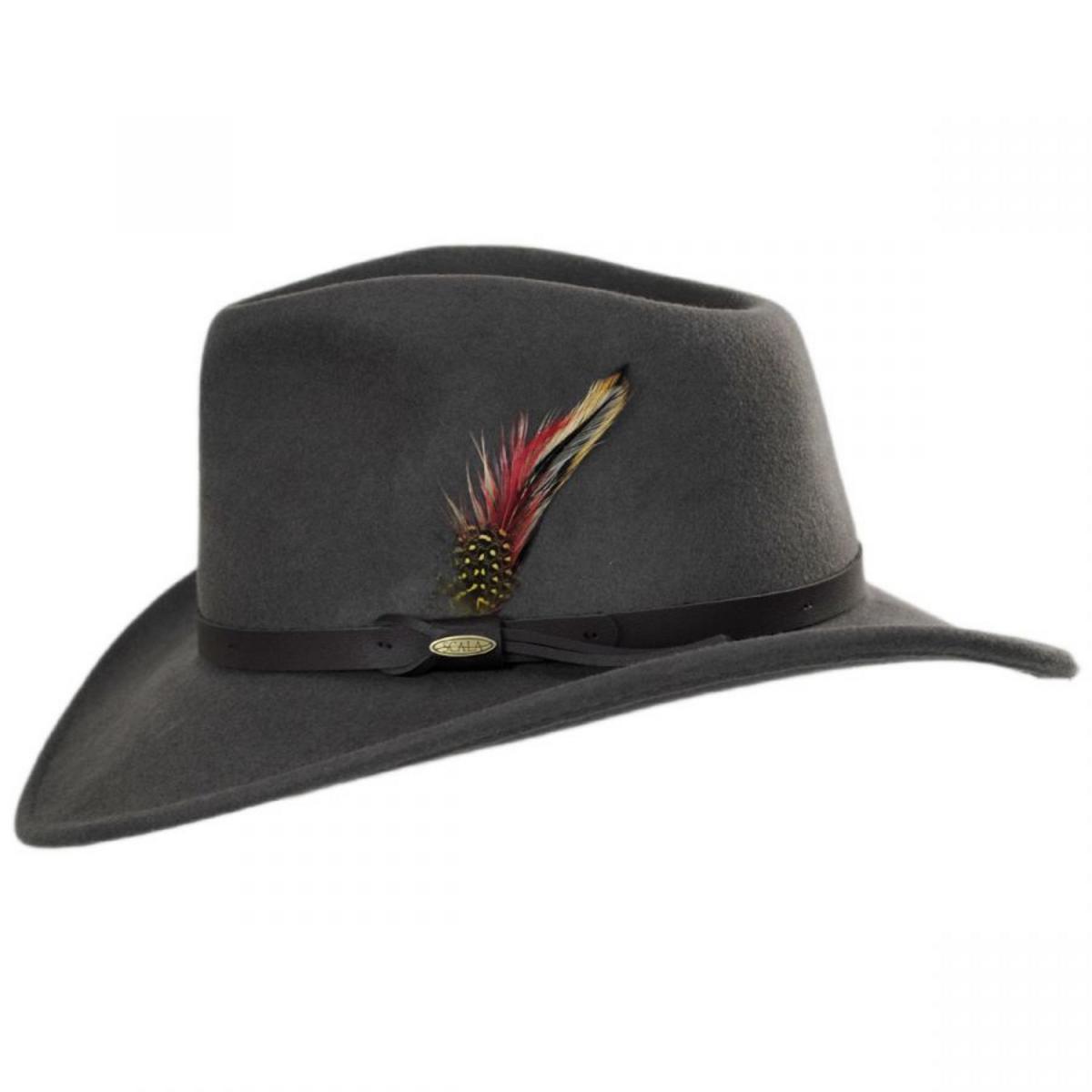 Scala | Dakota Wool Crushable Outback Hat | 130443 | profile | GREY