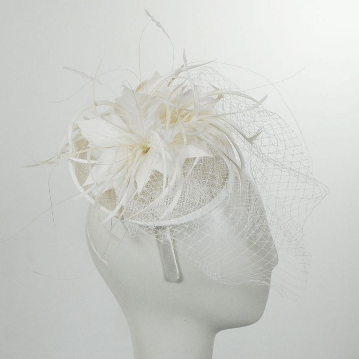 Jeanne Simmons | Veil and Feather Fascinator Headband | 120745 | lead | WHITE