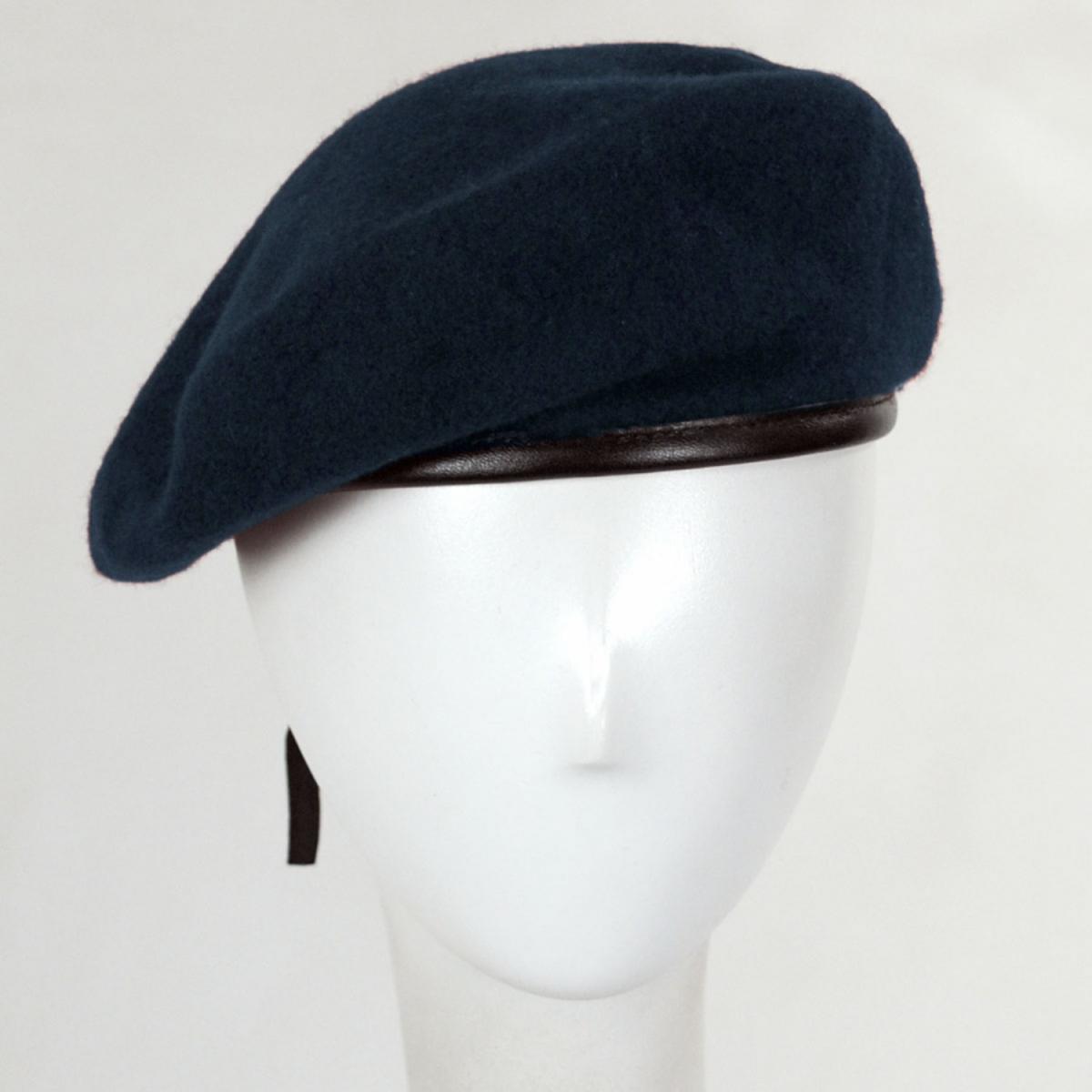 Village Hat Shop | Wool Military Beret with Lambskin Band | 151106 | front | NAVY