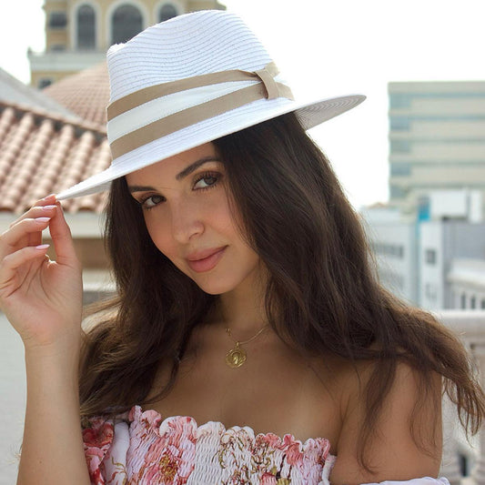 Physician Endorsed | Geneva Toyo Straw Fedora Hat | 102675 | lsfone | WHITE/TAUPE