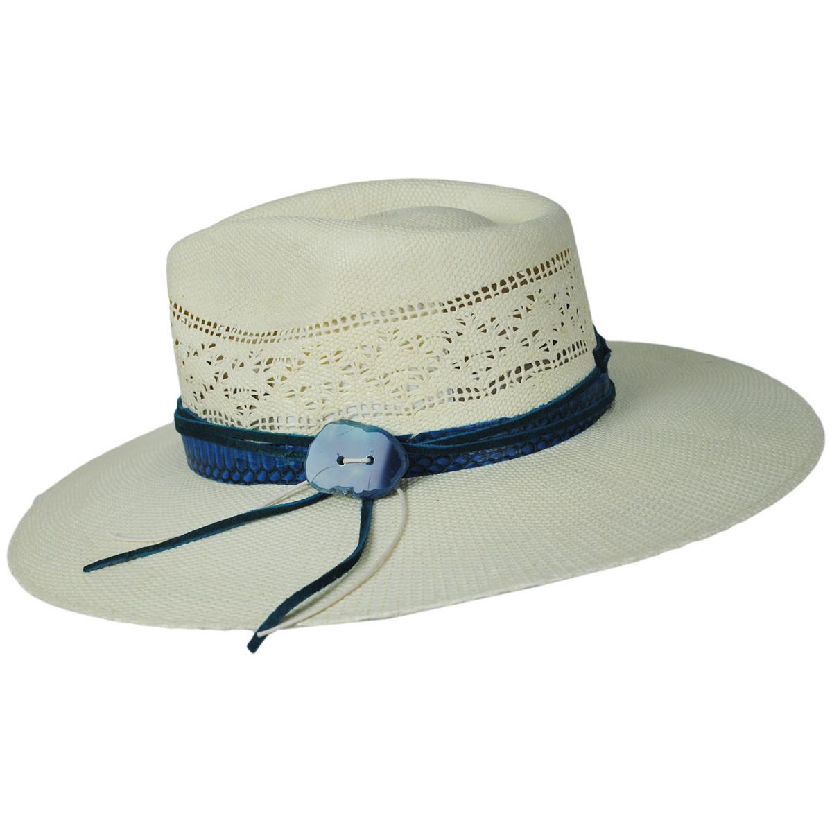 Stetson | Sedona Bangora Straw Fedora Hat | 127055 | profile | NATURAL/TURQUOISE