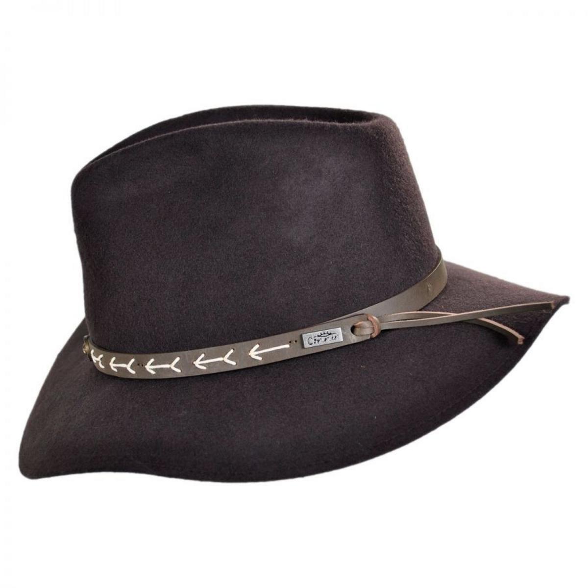 Conner | Mt. Warning Arrow Band Wool Felt Outback Hat | 130925 | profile | BROWN