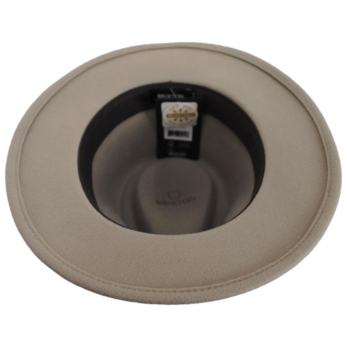 BRIXTON HATS | Messer Packable Wool Felt Fedora Hat - Timberwolf | 135639HO24 | under | TIMBERWOLF/LIGHT BROWN