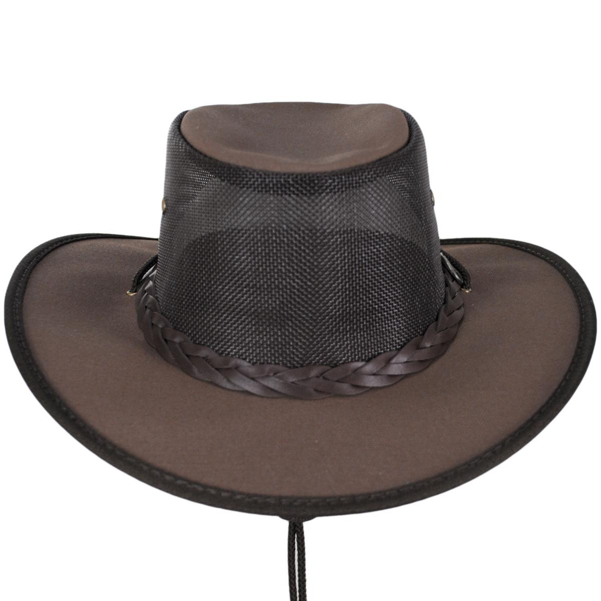 Barmah | Cotton Canvas Mesh Drover Hat | 400900 | front | BROWN