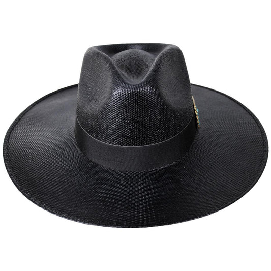 Charlie 1 Horse | Lainey Wilson Black Opal Bangora Straw Rancher Fedora Hat | 101677 | front | BLACK