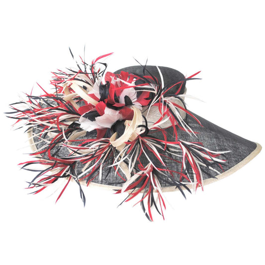 St. Julian | Feather Spikes Sinamay Straw Lampshade Dress Hat | 124284 | front | NAVY
