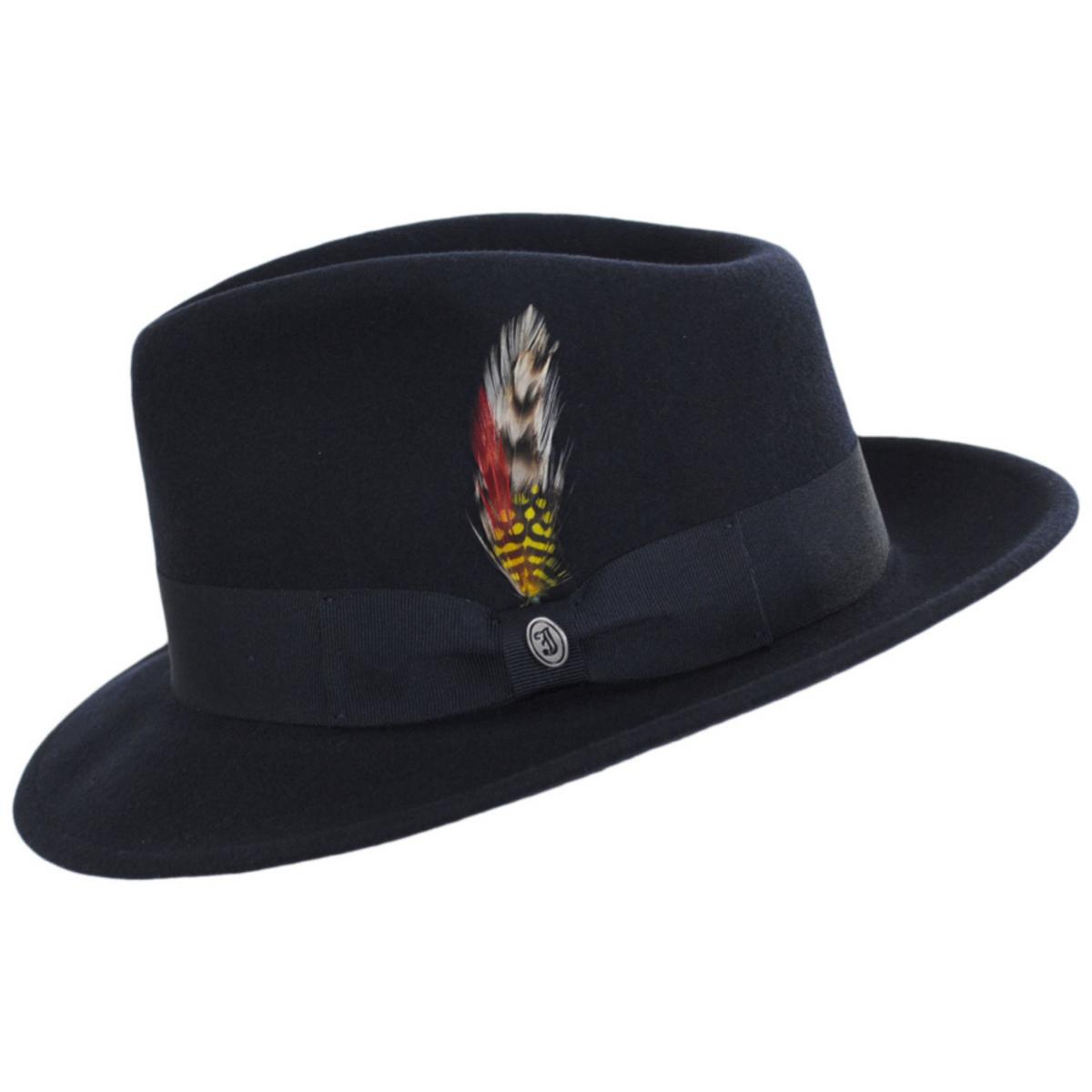 Jaxon Hats | C-Crown Crushable Wool Felt Fedora Hat | 135003 | profile | NAVY BLUE