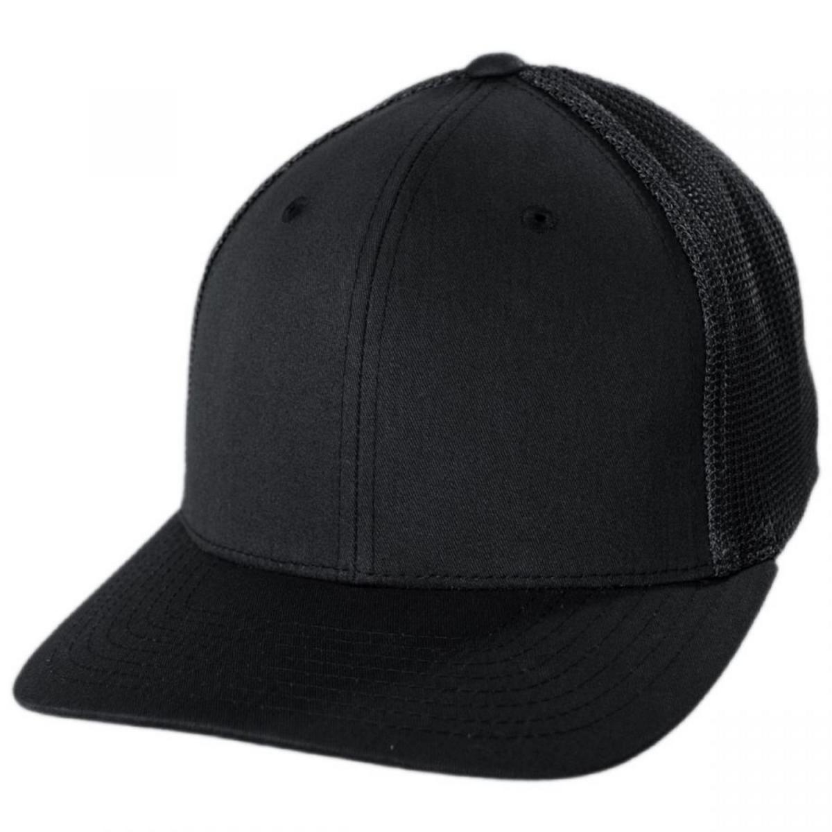 Flexfit | Tonal Cotton Blend Trucker Fitted Baseball Cap | 221504 | lead | BLACK