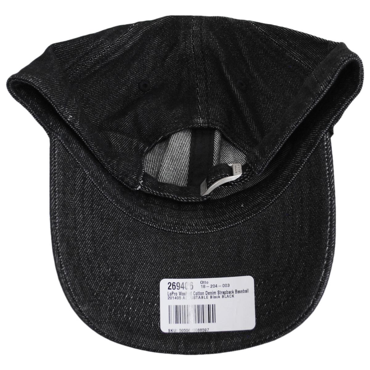 Otto | LoPro Washed Cotton Denim Strapback Baseball Cap Dad Hat | 201405 | under | BLACK