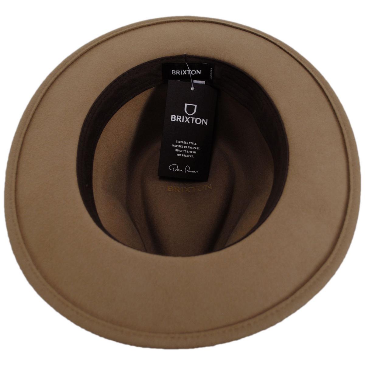 BRIXTON HATS | Messer Packable Wool Felt Fedora Hat - Khaki | 135639FW25 | under | KHAKI/KHAKI