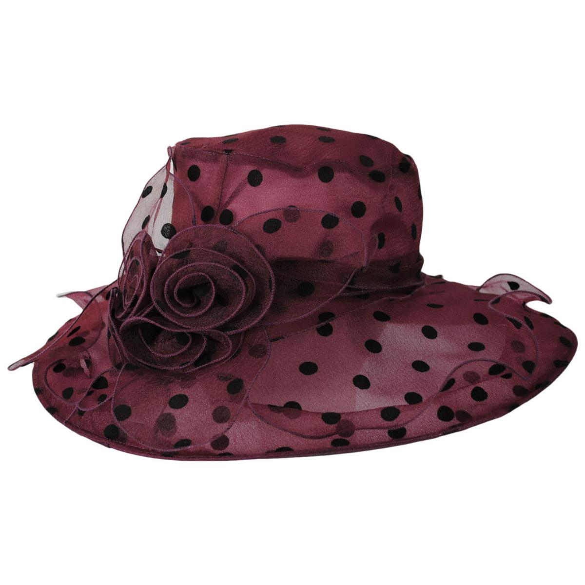 San Diego Hat Company | Dots Organza Boater Dress Hat | 121053 | profile | WINE DOT