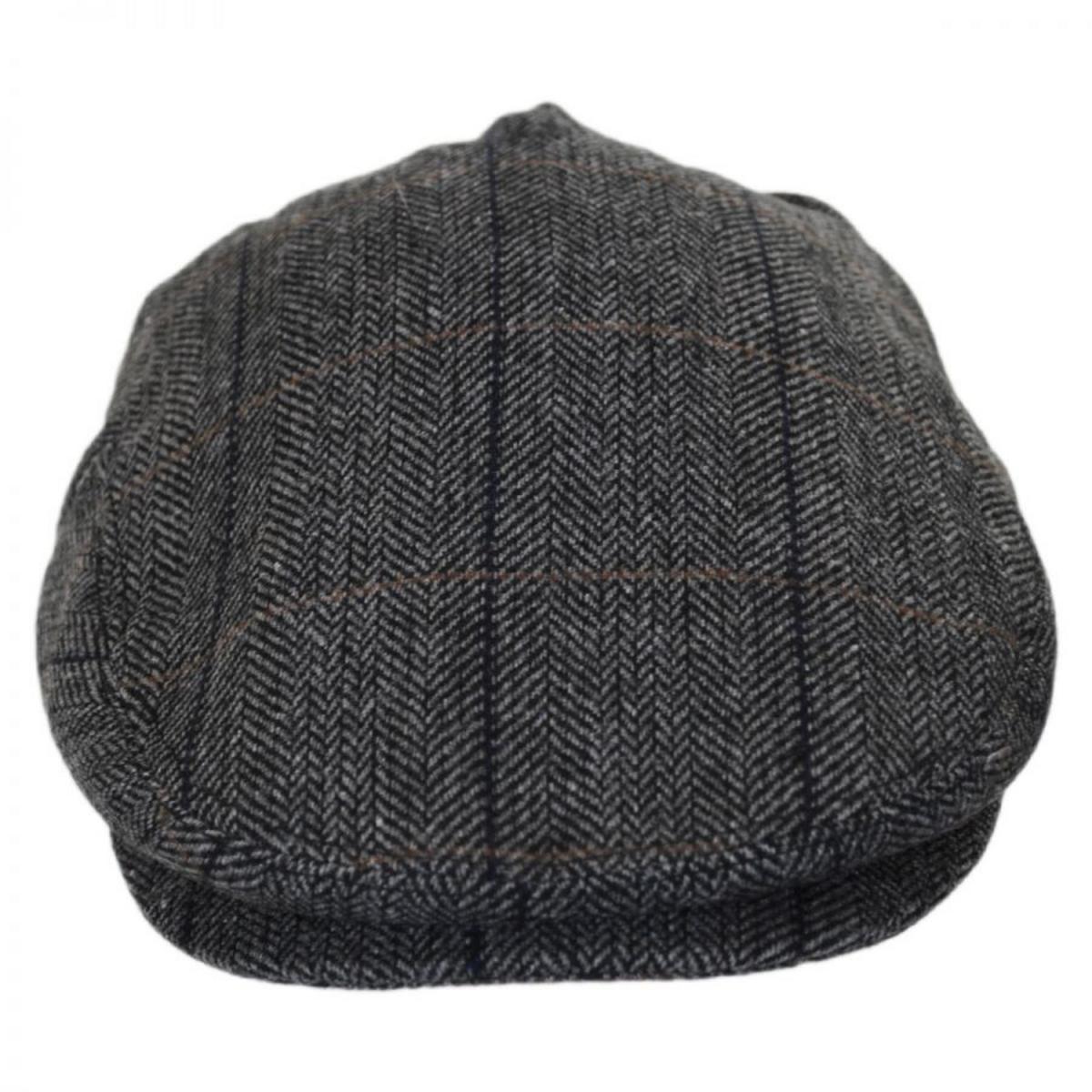 Jaxon Hats | Holborn Herringbone Plaid Wool Blend Ivy Cap | 167749 | front | CHARCOAL