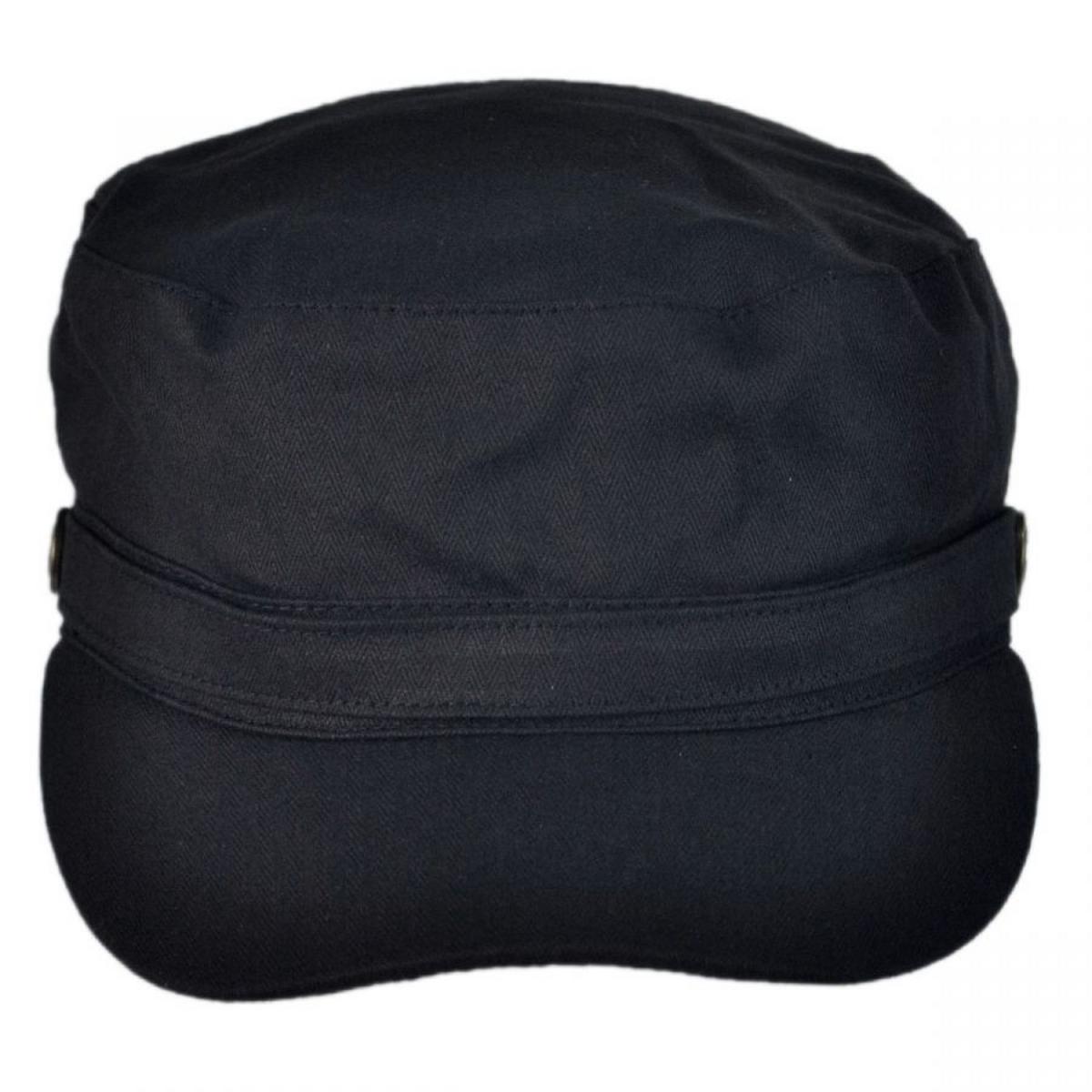 Jaxon Hats | Herringbone Cotton Cadet Cap | 222300 | front | BLACK
