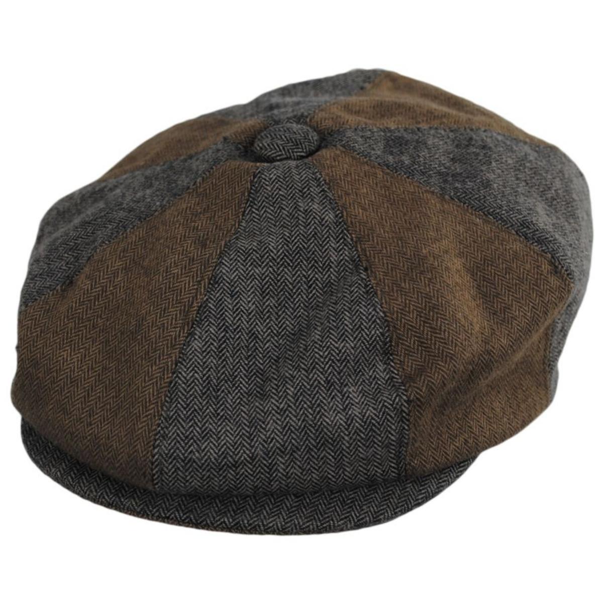 Baskerville Hat Company | Reading Cotton Mixed Herringbone Newsboy Cap | 167682 | lead | BROWN/GREY