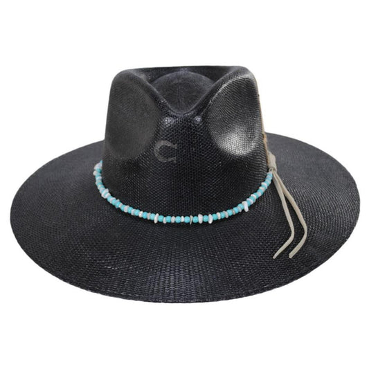 Charlie 1 Horse | Midnight Toker Straw Wide Brim Fedora Hat | 101671 | front | BLACK