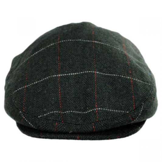 Jaxon Hats | Gimlet Herringbone Plaid Wool Blend Ivy Cap | 167559 | front | OLIVE GREEN