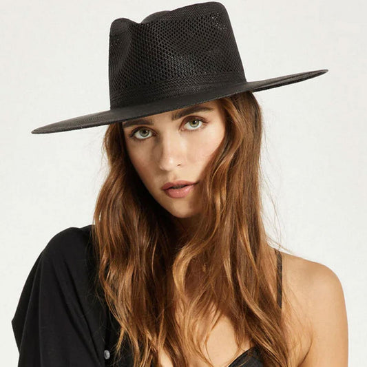 BRIXTON HATS | Jo Vent Crown Panama Straw Fedora Hat | 104051 | lsfone | BLACK