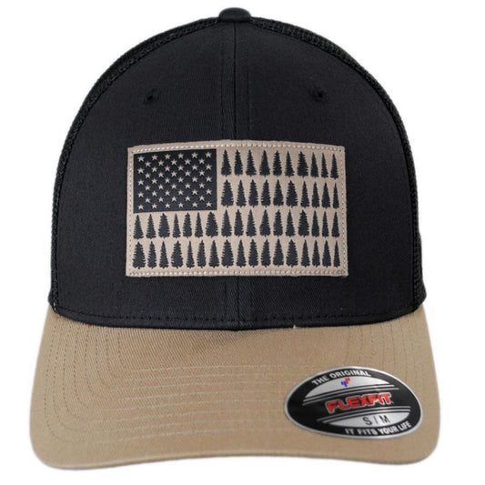 Columbia Sportswear | Tree Flag Mesh Flexfit Fitted Baseball Cap | 400139 | front | SHARK/BRITISH TAN