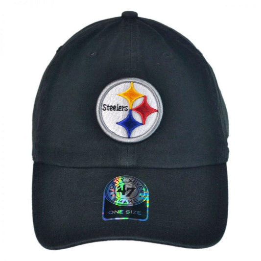 47 Brand | Pittsburgh Steelers NFL Clean Up Strapback Baseball Cap Dad Hat | 203740 | front | BLACK