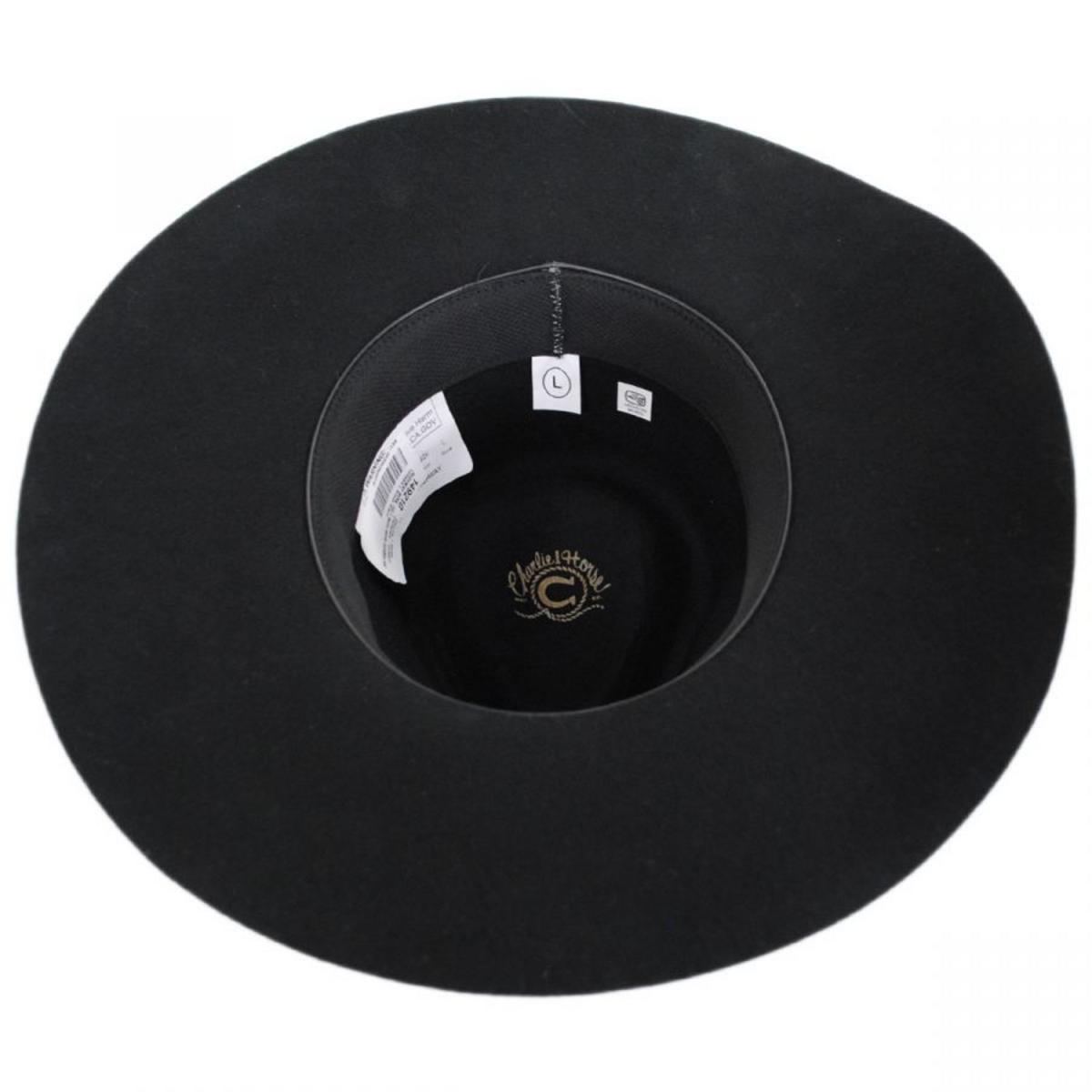 Charlie 1 Horse | Highway Wide Brim Wool Felt Fedora Hat - Standard Colors | 124983 | under | BLACK