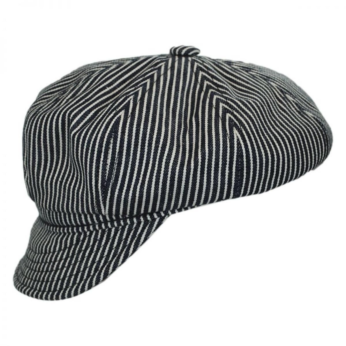 NEW YORK HAT CO | Engineer Striped Cotton Newsboy Cap | 161104 | profile | BLUE/WHITE