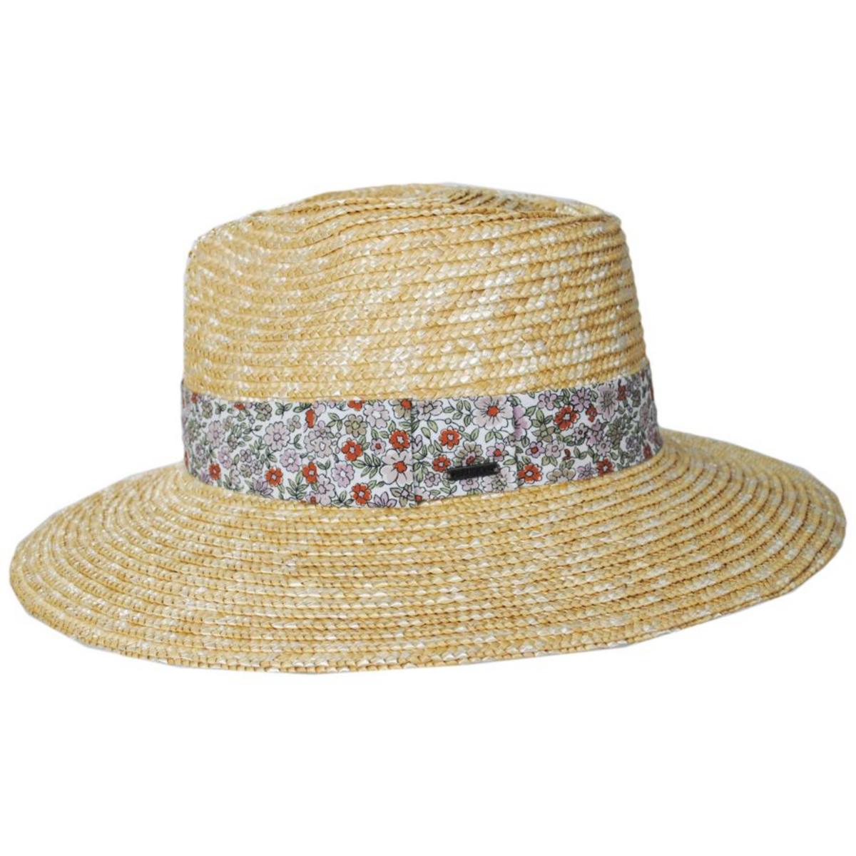 BRIXTON HATS | Joanna Petite Brim Wheat Straw Fedora Hat | 104042 | profile | HONEY/WHITE FLORAL