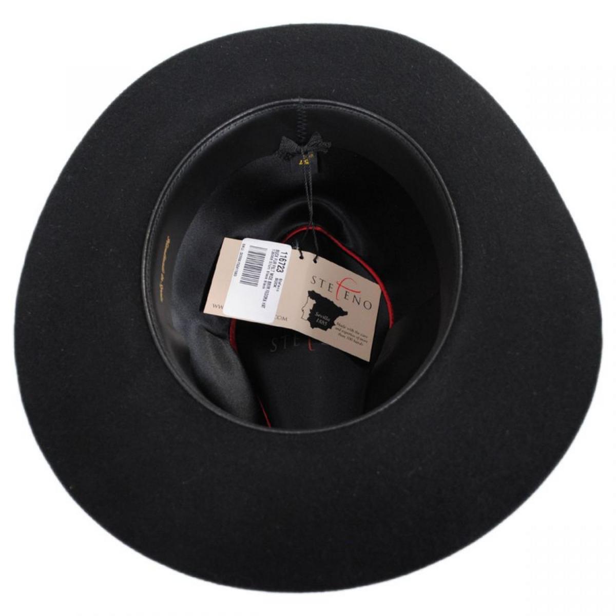Stefeno Hats | Buck Fur Felt Wide Brim Fedora Hat | 136068 | under | BLACK
