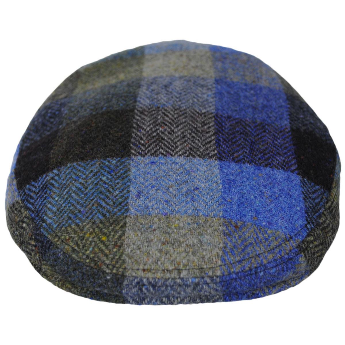 City Sport Caps | Herringbone Squares Donegal Tweed Wool Ivy Cap - FW23 | 175022FW23 | front | BLUE/GREEN