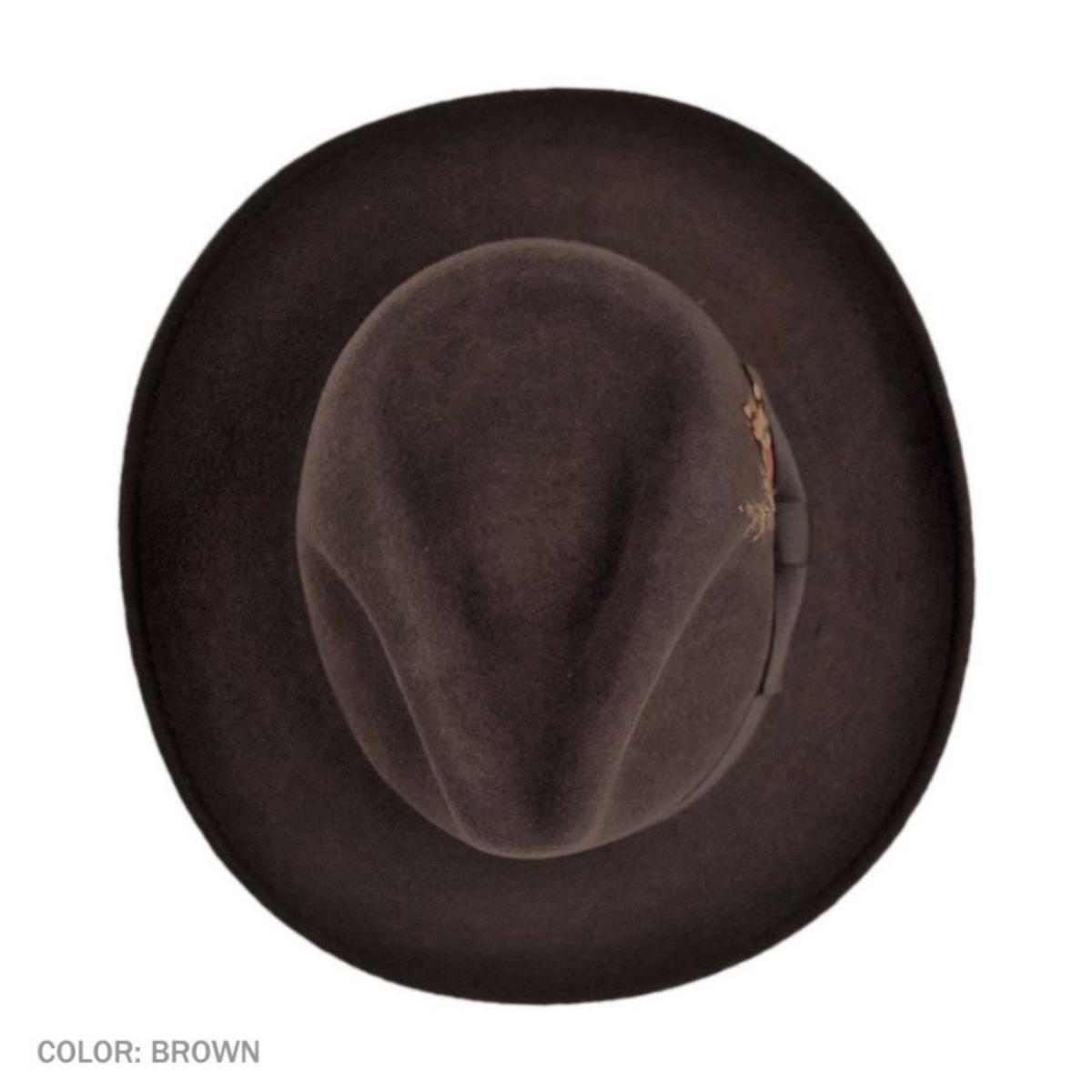 Jaxon Hats | Ford Crushable Wool Felt Fedora Hat | 135004 | top | BROWN