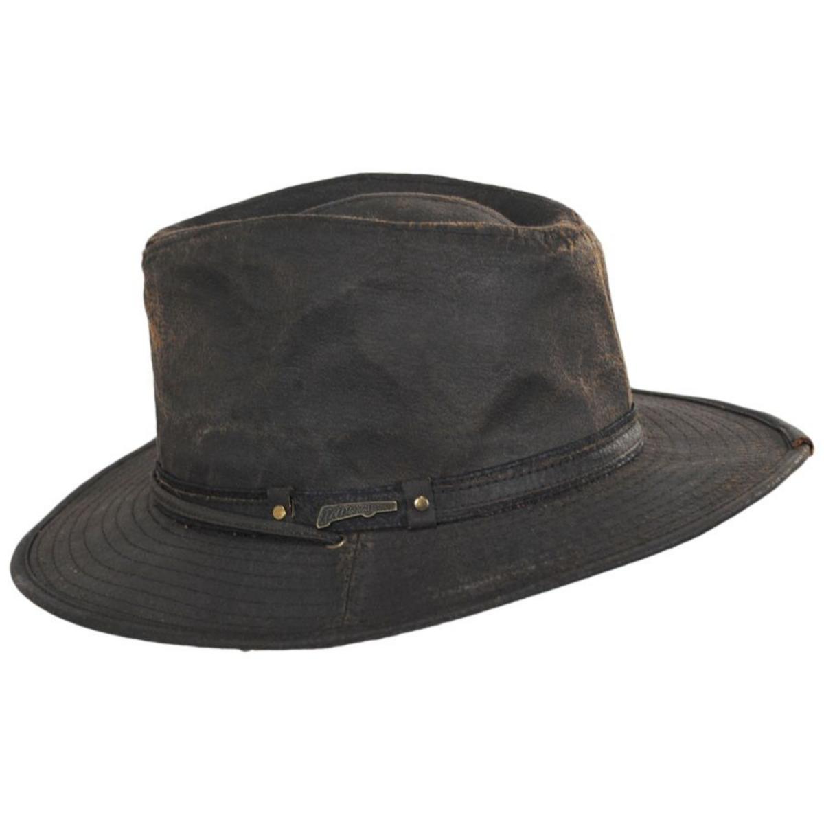 Indiana Jones | Officially Licensed Weathered Cotton Outback Hat | 140178 | profile | DARK BROWN