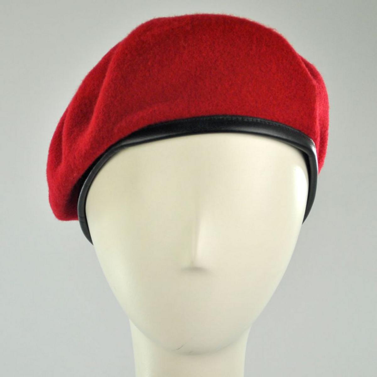 Village Hat Shop | Wool Military Beret with Lambskin Band | 151106 | front | RED