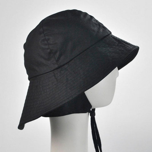 Hills Hats of New Zealand | The Sou'wester Waxed Cotton Bucket Hat | 401705 | front | BLACK