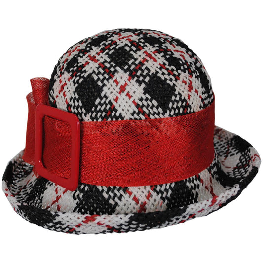 Kathy Jeanne | Tartan Toyo Straw Cloche Hat | 100714 | front | TARTAN/RED