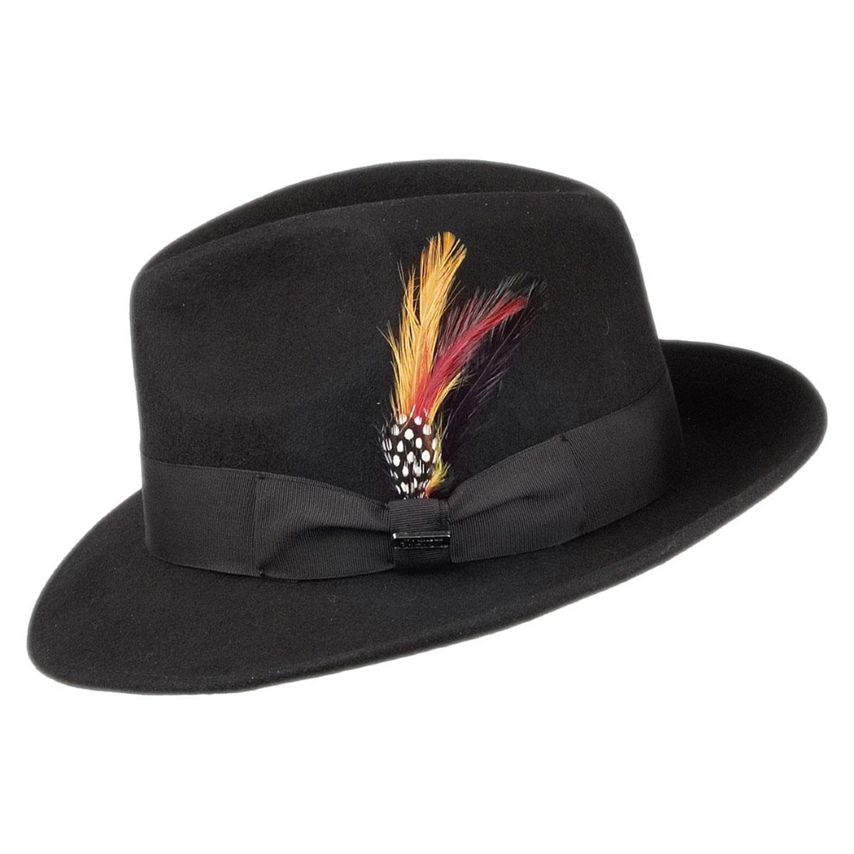 Jaxon Hats | Wholesale Pinch Crown Crushable Wool Felt Fedora Hat B2B Pre-Pack | B2B135000 | profile | BLACK