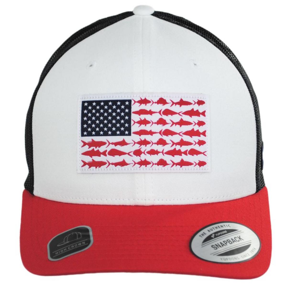 Columbia Sportswear | PFG Fish Flag Mesh Snapback Baseball Cap | 400151 | front | WHITE/COLLEGIATE NAVY/RED SPARK