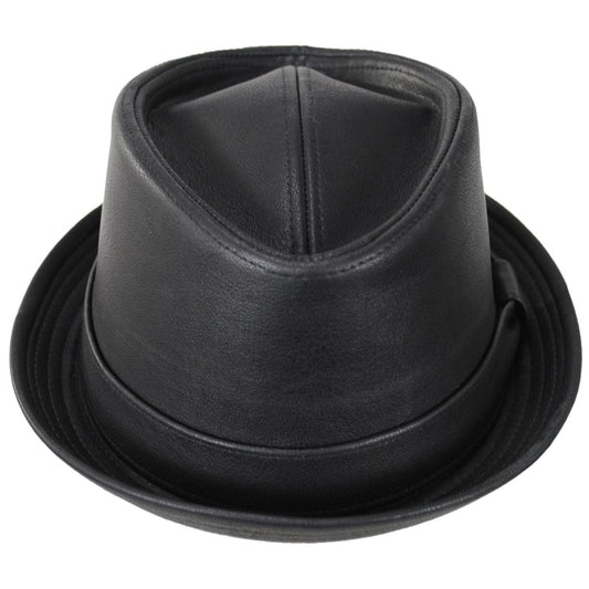 Stacy Adams | Vincent Vegan Leather Diamond Crown Fedora Hat | 140241 | front | BLACK