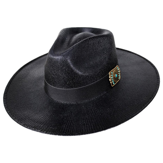 Charlie 1 Horse | Lainey Wilson Black Opal Bangora Straw Rancher Fedora Hat | 101677 | lead | BLACK