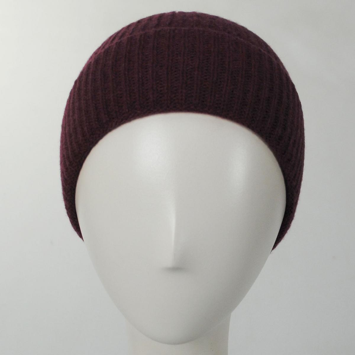 Stefeno Hats | Cashmere Ribbed Knit Beanie with Cuff | 500551 | front | BORDEAUX