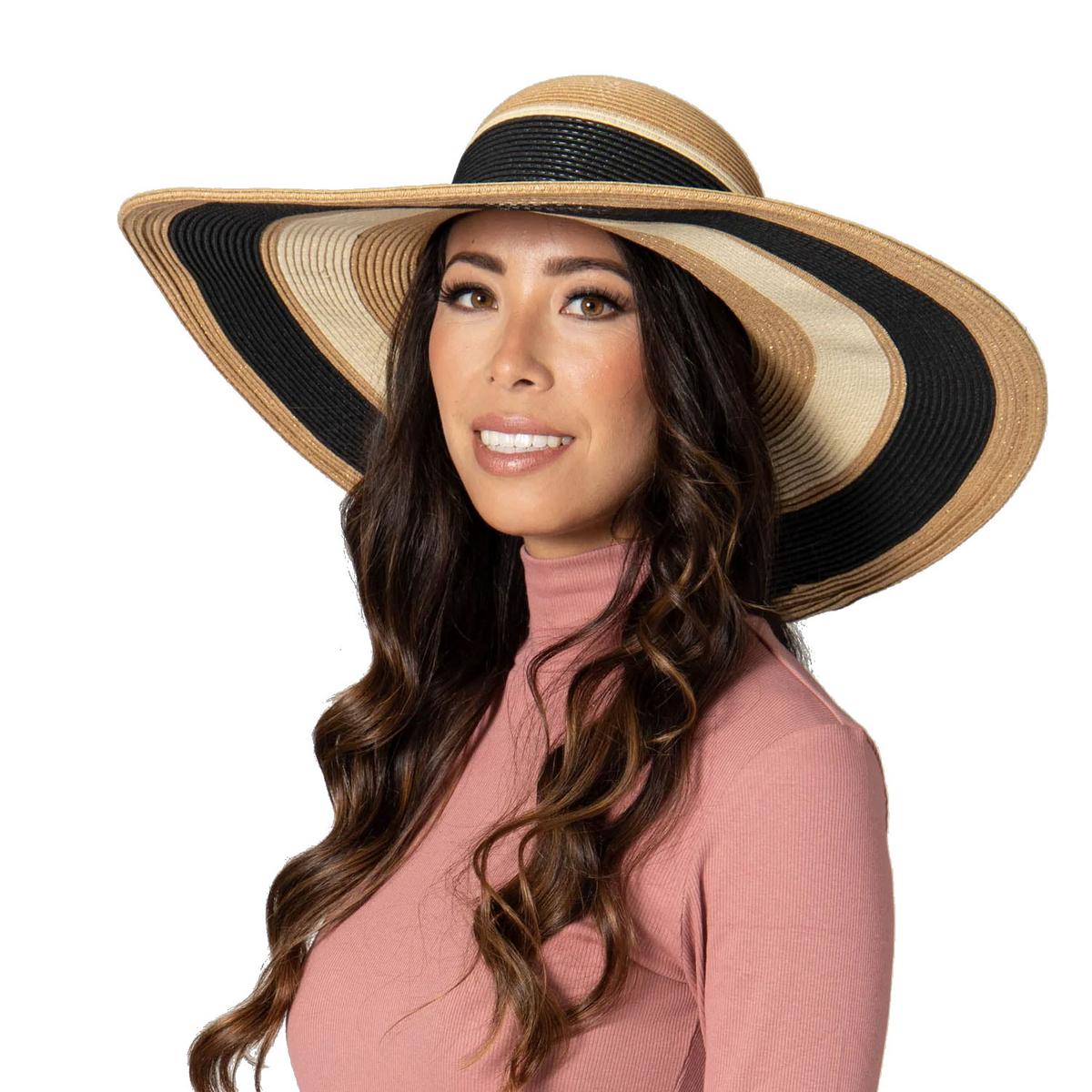 San Diego Hat Company | Las Palmas Striped Toyo Straw Swinger Sun Hat | 103691 | lsfone | BLACK STRIPE