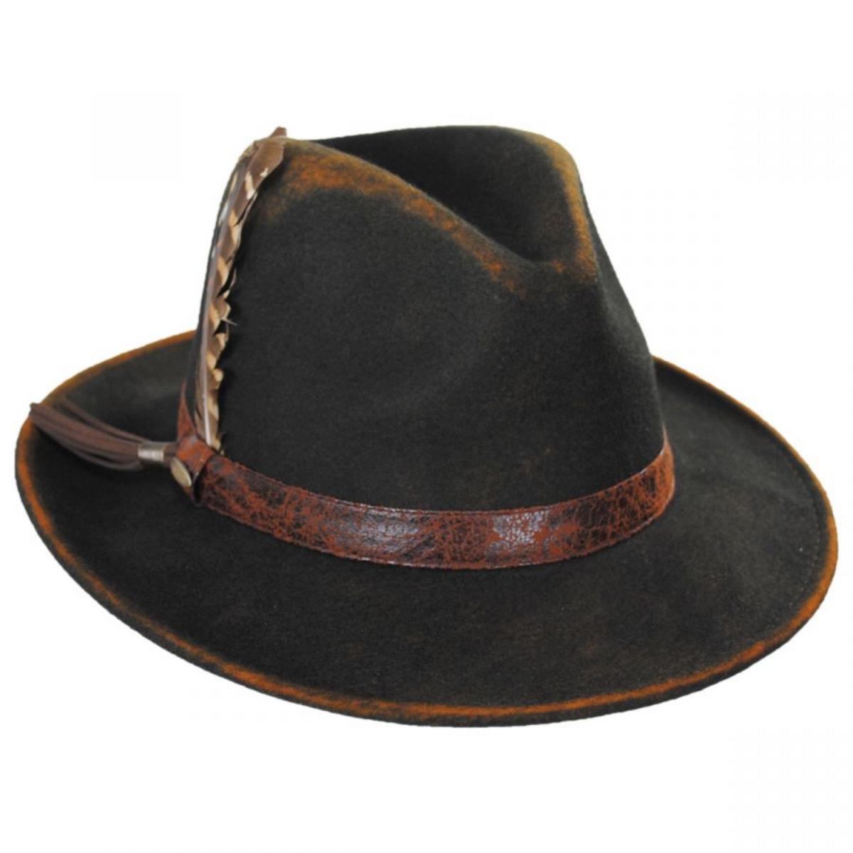 Scala | Woodstock Distressed Wool Felt Safari Fedora Hat | 123496 | lead | CHOCOLATE