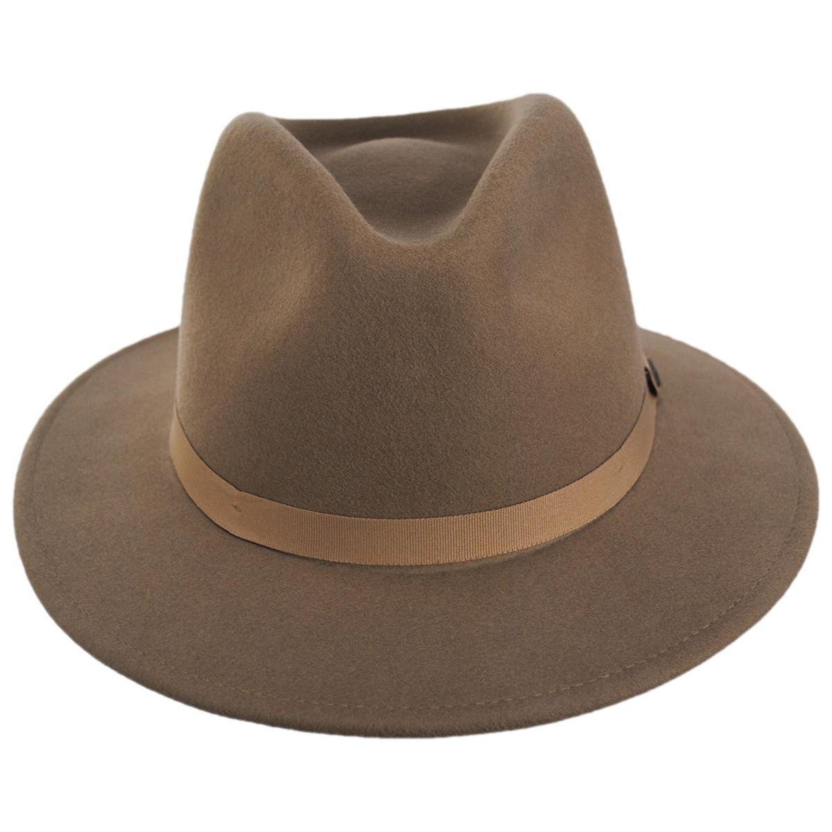 BRIXTON HATS | Messer Packable Wool Felt Fedora Hat - Khaki | 135639FW25 | front | KHAKI/KHAKI