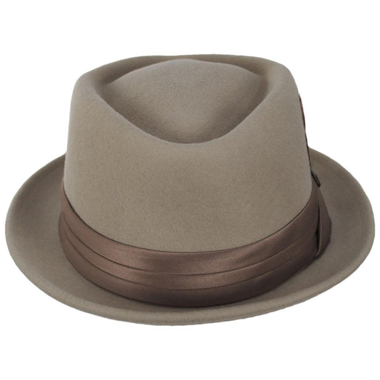 BRIXTON HATS | Stout Wool Felt Diamond Crown Fedora Hat - Sand/Dark Sand | 135602SDS | front | SAND/DARK SAND