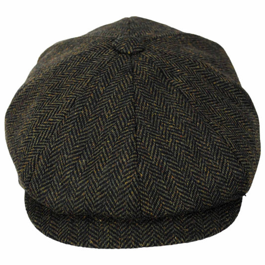Jaxon Hats | Bird Rock Herringbone Wool Blend Newsboy Cap | 167572 | front | OLIVE GREEN