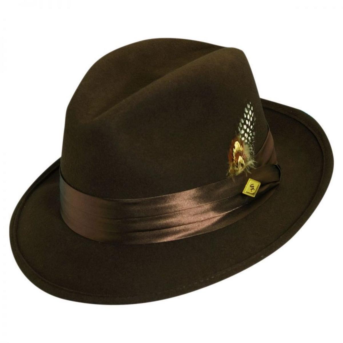 Stacy Adams | Crushable Wool Felt Fedora Hat | 130456 | lead | BROWN