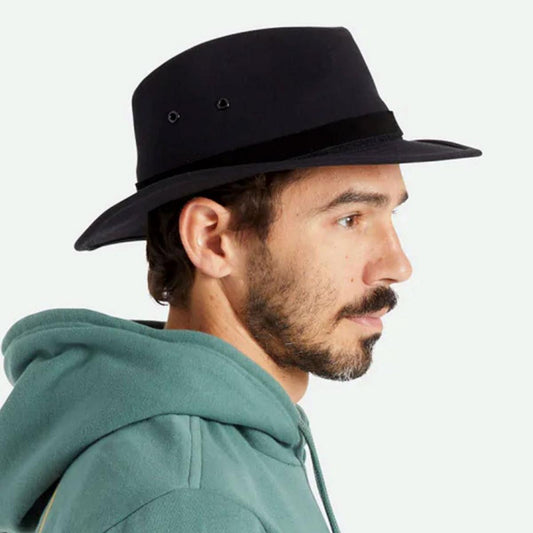 BRIXTON HATS | Messer X Adventure Cotton Safari Fedora Hat - FINAL SALE | 402612 | lsmone | BLACK/BLACK