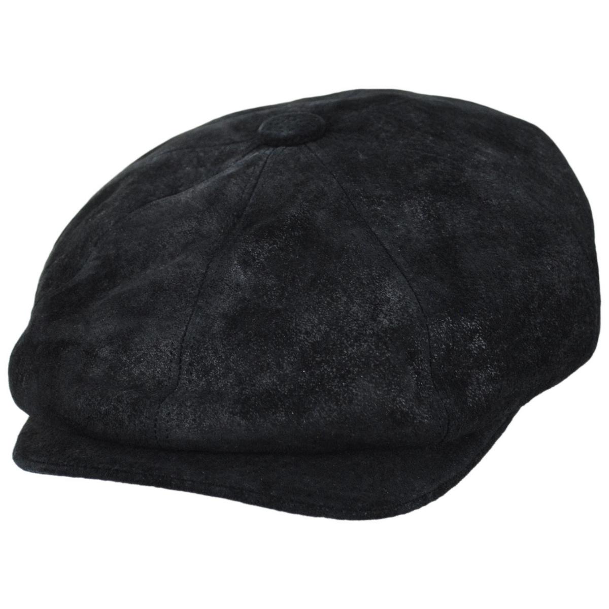 Scala | Rustic Leather Newsboy Cap | 160294 | lead | BLACK