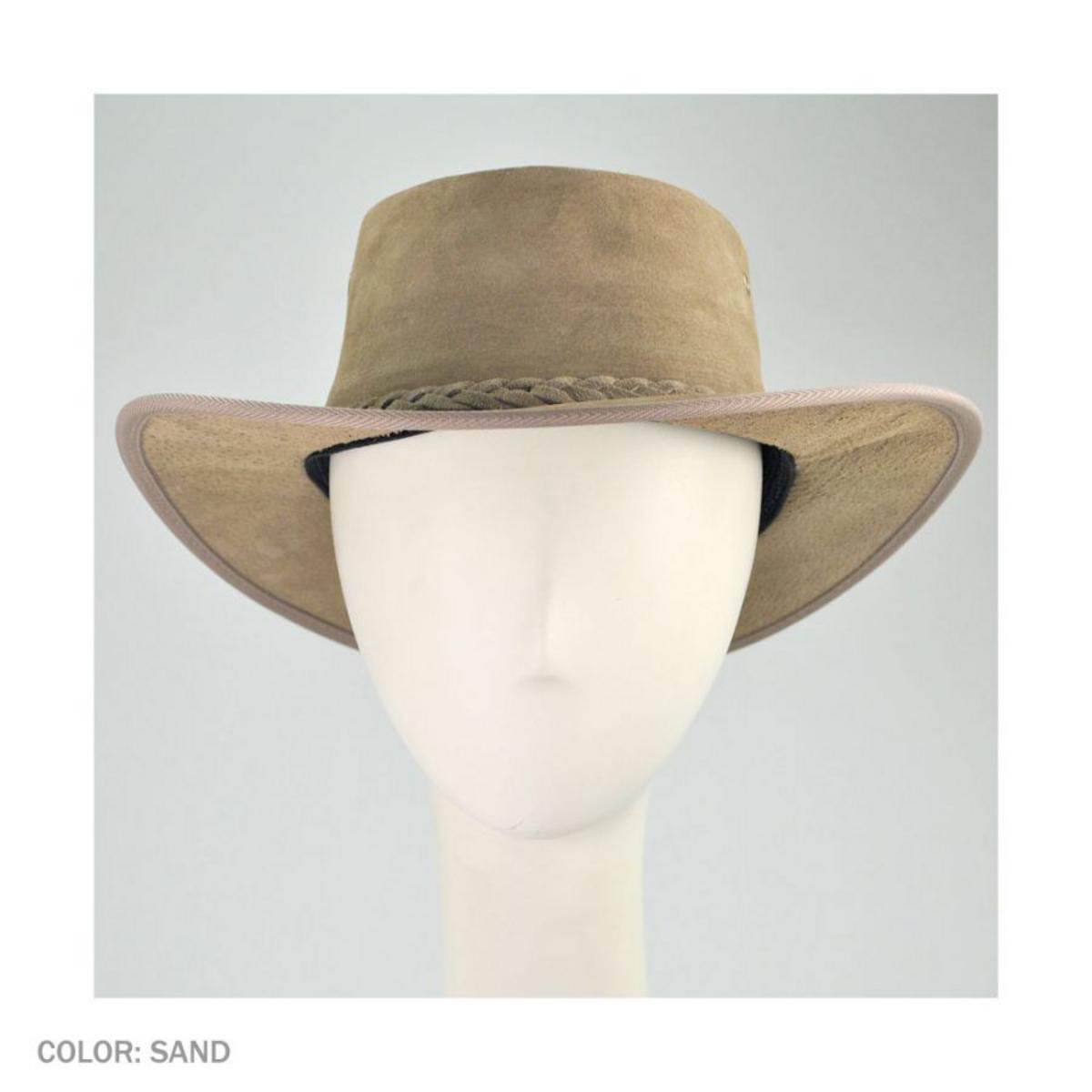 Barmah | Cattle Suede Leather Foldaway Drover Hat | 400902 | front | SAND