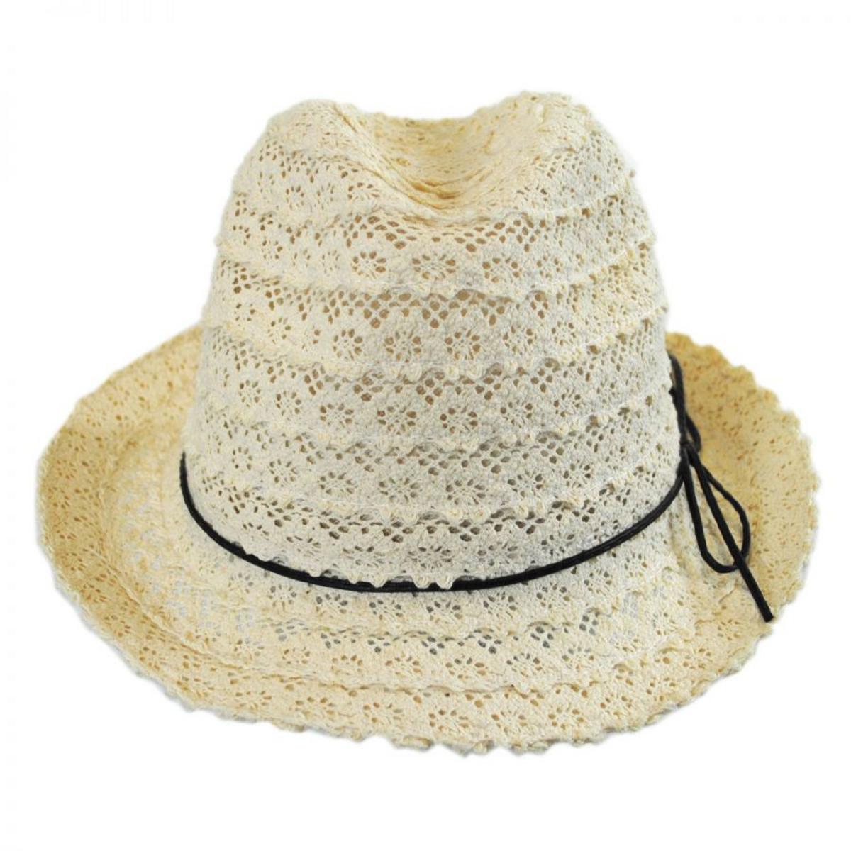 Jeanne Simmons | Kid's Cotton Lace Fedora Hat | 510933 | front | CREAM