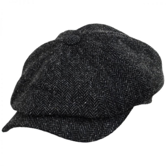 Wigens Caps | Classic Shetland Wool Herringbone Newsboy Cap | 161952 | lead | DARK GREY