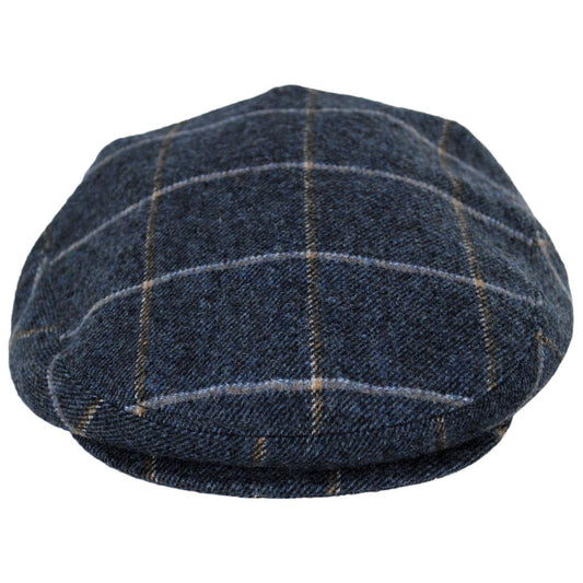 Jaxon Hats | Wholesale Gaslamp Windowpane Plaid Wool Blend Ivy Cap B2B Pre-Pack | B2B167575 | front | DENIM BLUE